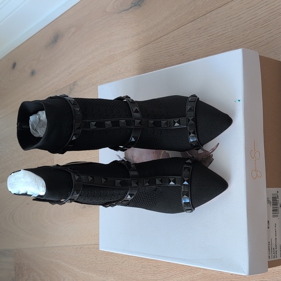 Jessica Simpson Black Studded Ankle Sock Boots 8.5 - Picture 3 of 5